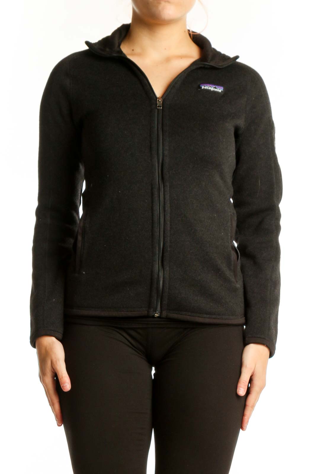 Black Recycled Polyester Zip-Up Hoodie Front