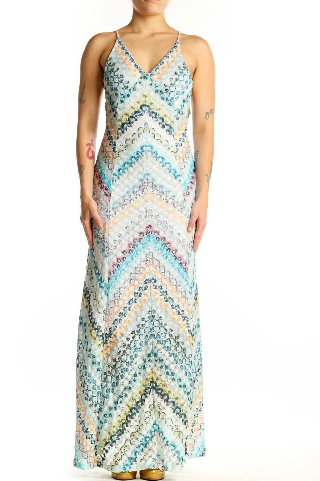 Multicolor Sequin Chevron Maxi Dress Front
