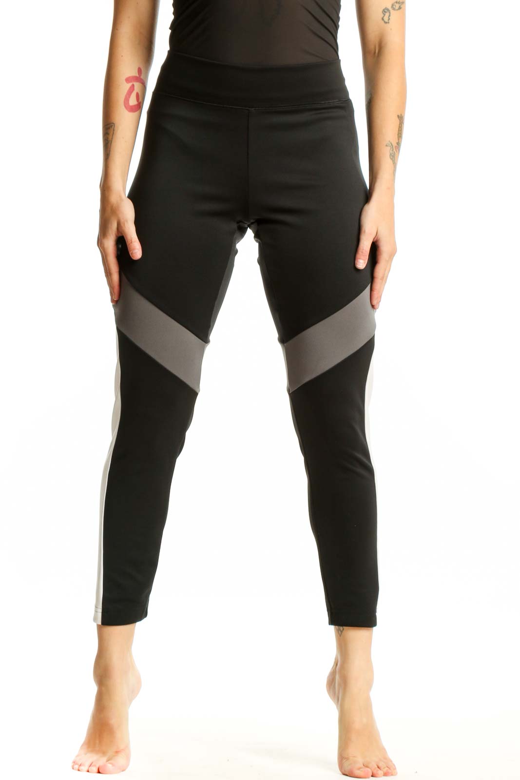 Black Colorblock Recycled Polyester Leggings Front