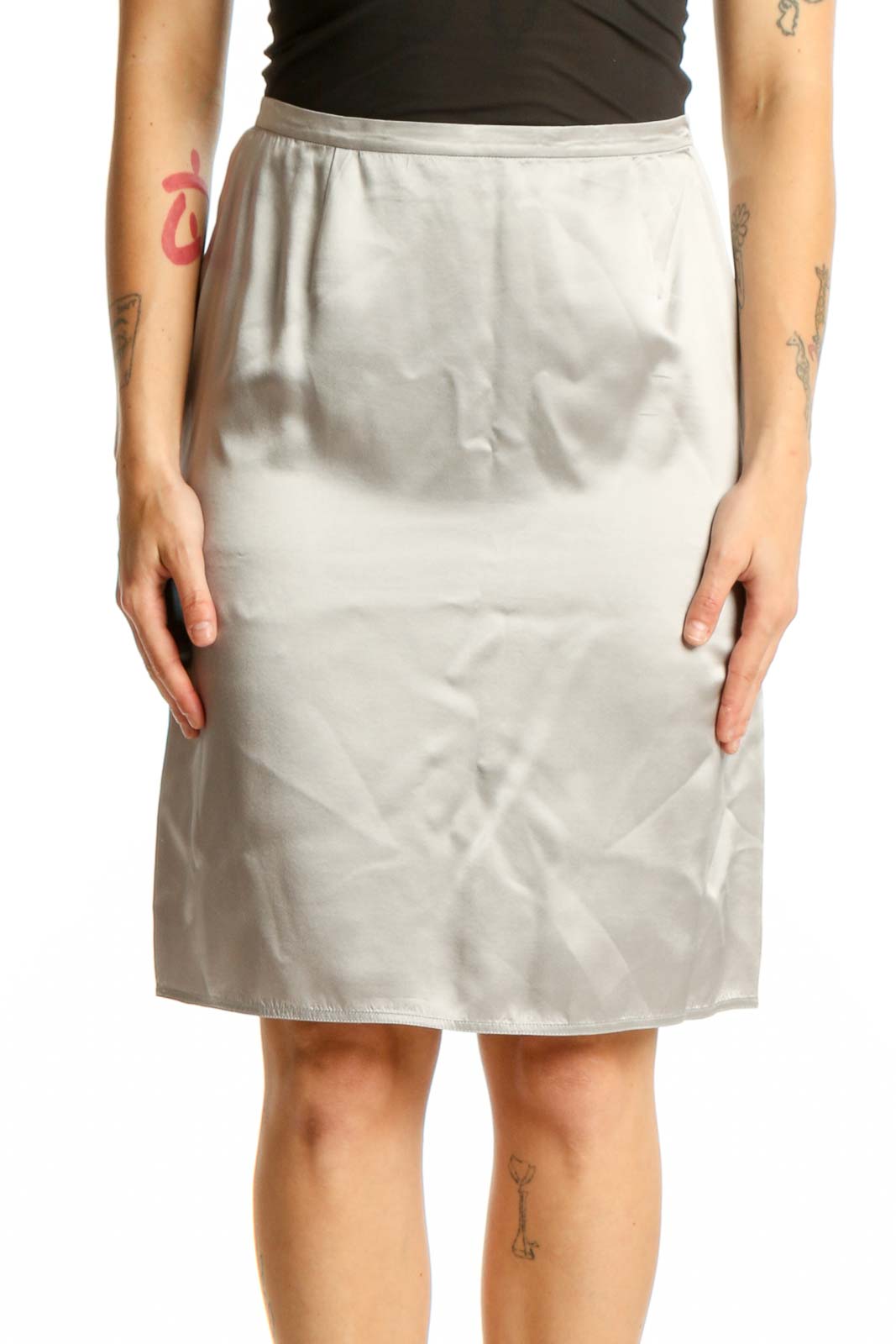 Cream Silk Pencil Skirt Front