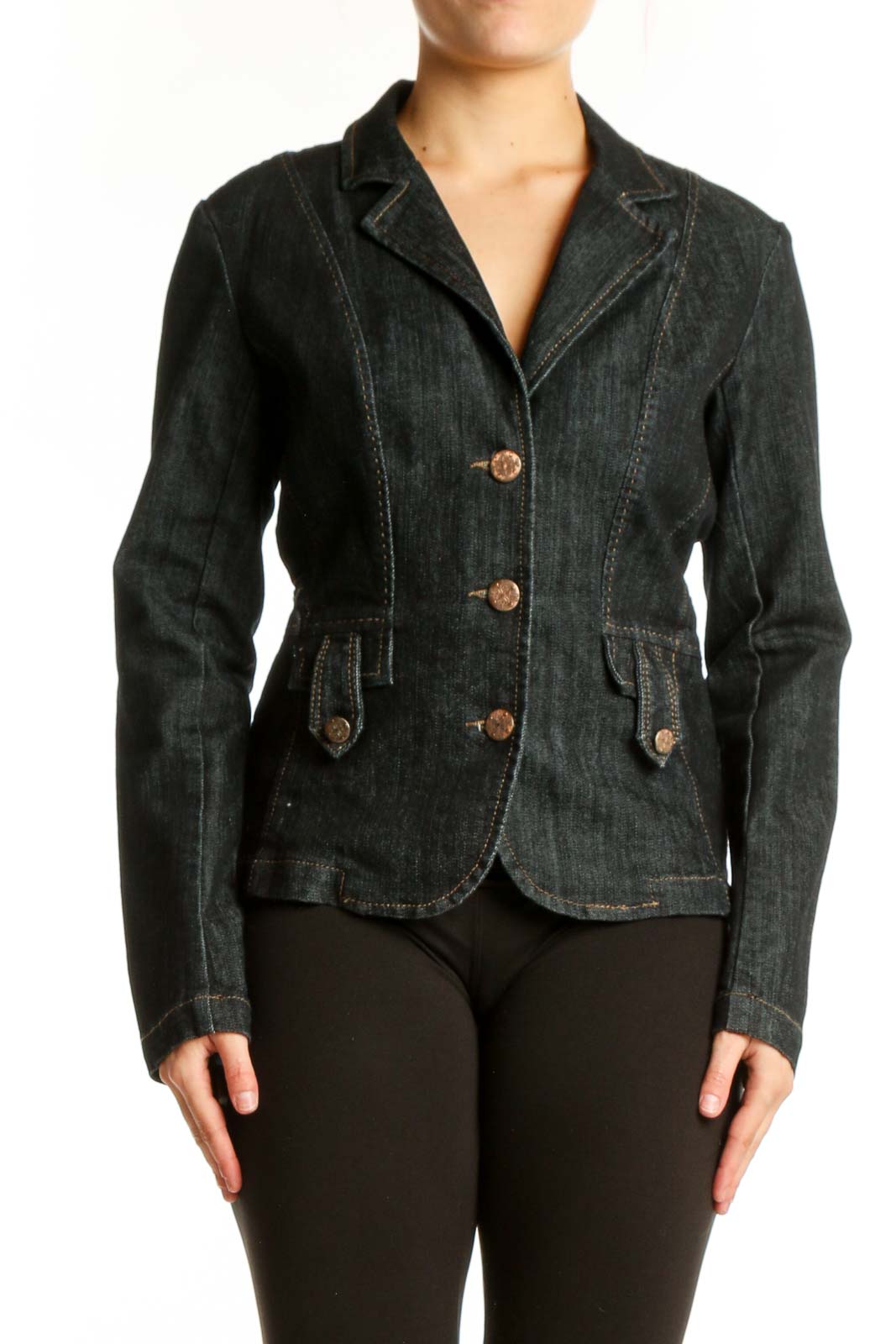Black Denim Blazer Jacket Front