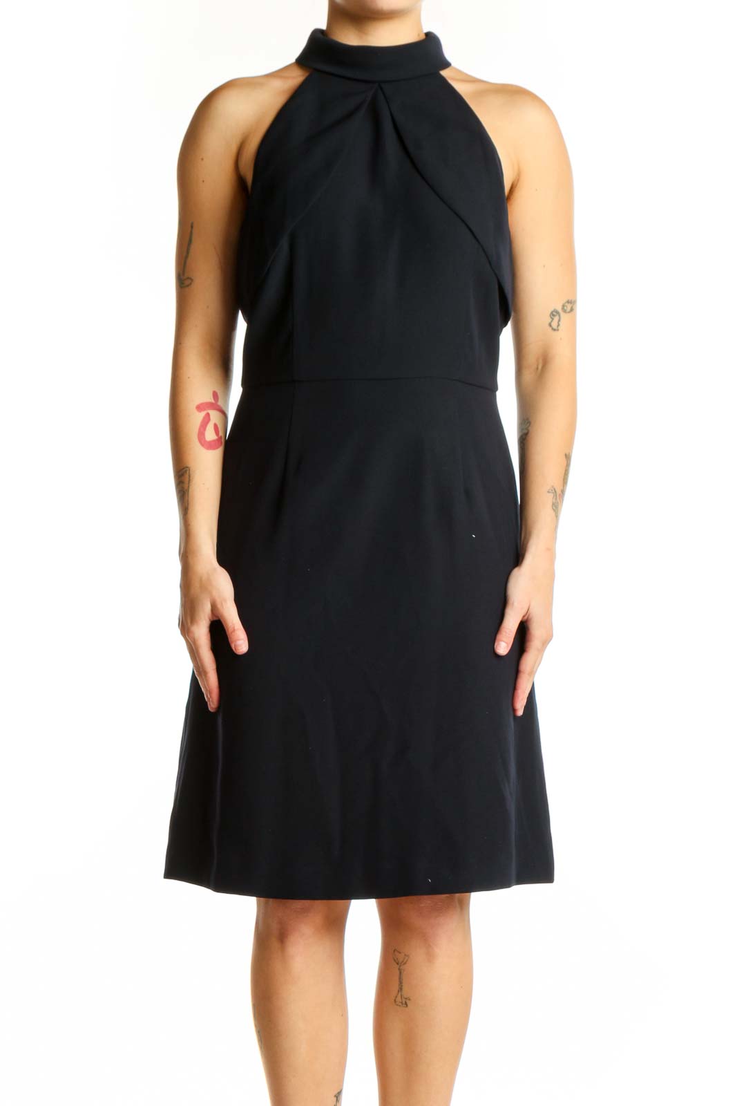 Black Halter Neck Midi Dress Front