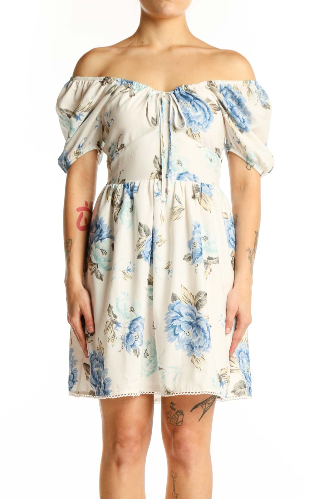 Cream Floral Off-Shoulder Dress Front