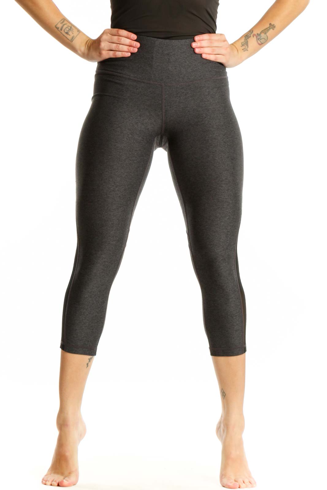 Charcoal Capri Leggings with Mesh Panels Front