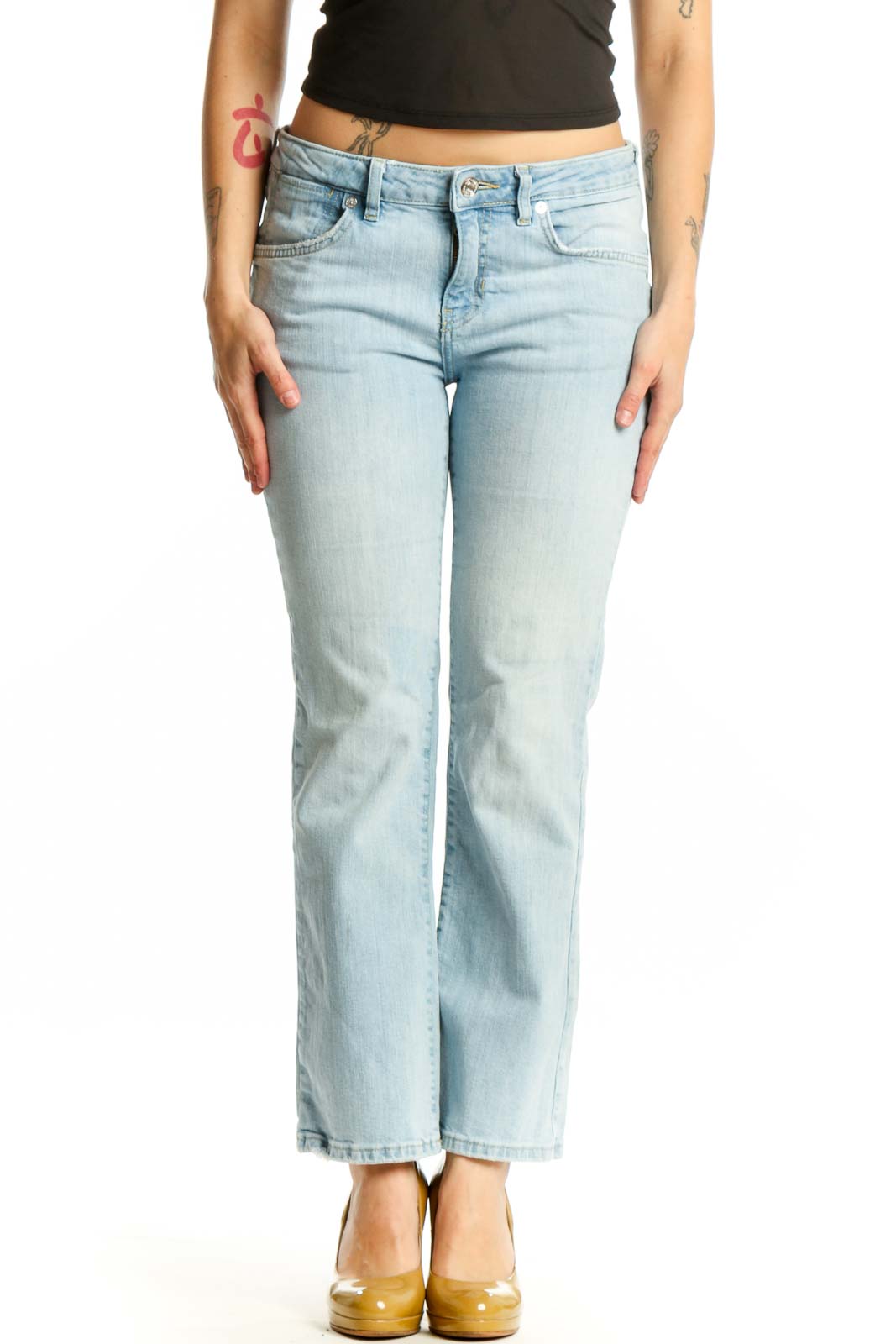 Light Blue Denim Flare Jeans Front
