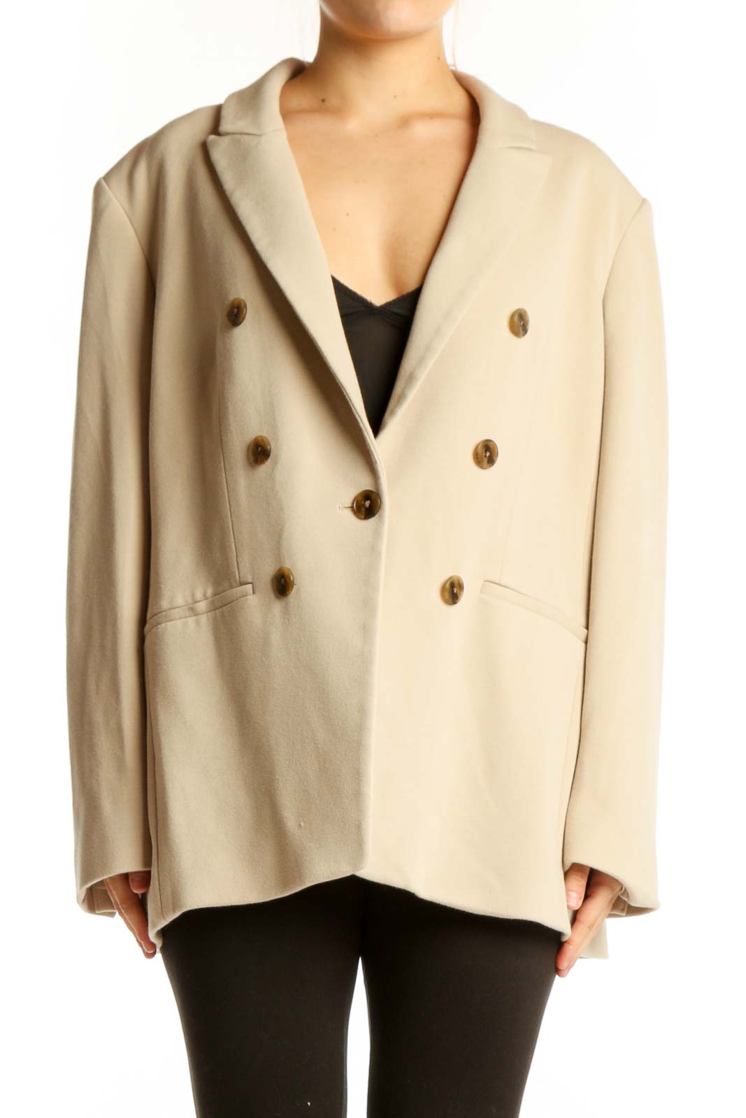 Cream Double-Breasted Blazer Jacket Front