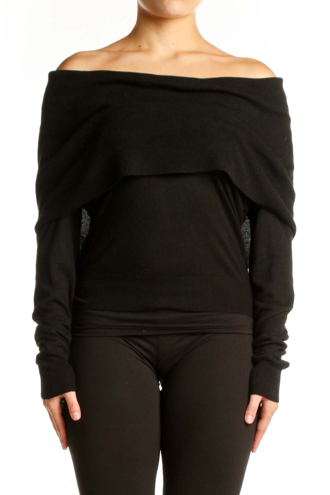 Black Off-Shoulder Cashmere Blend Top Front