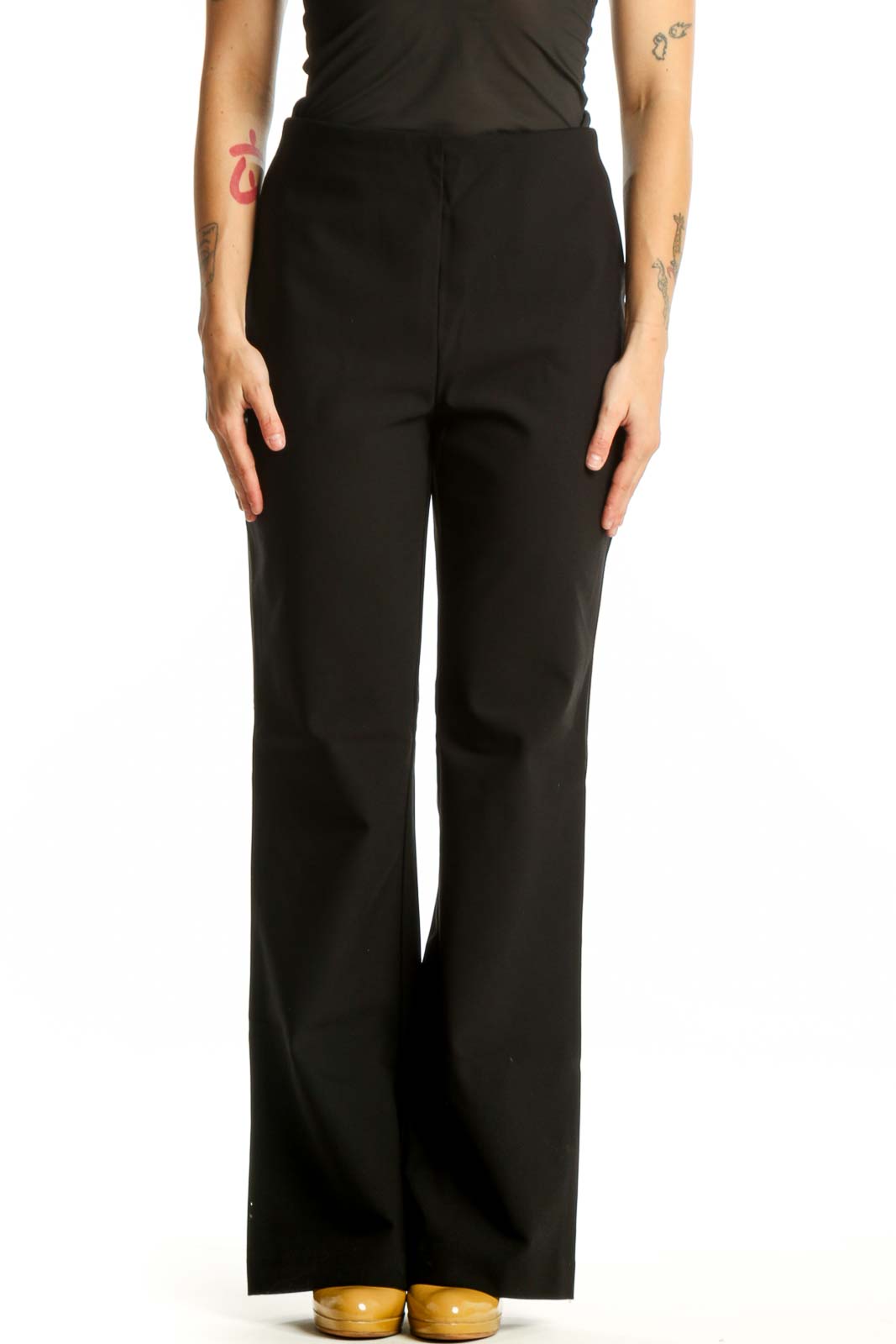 Black Flare Pants with Stretch Fit Front