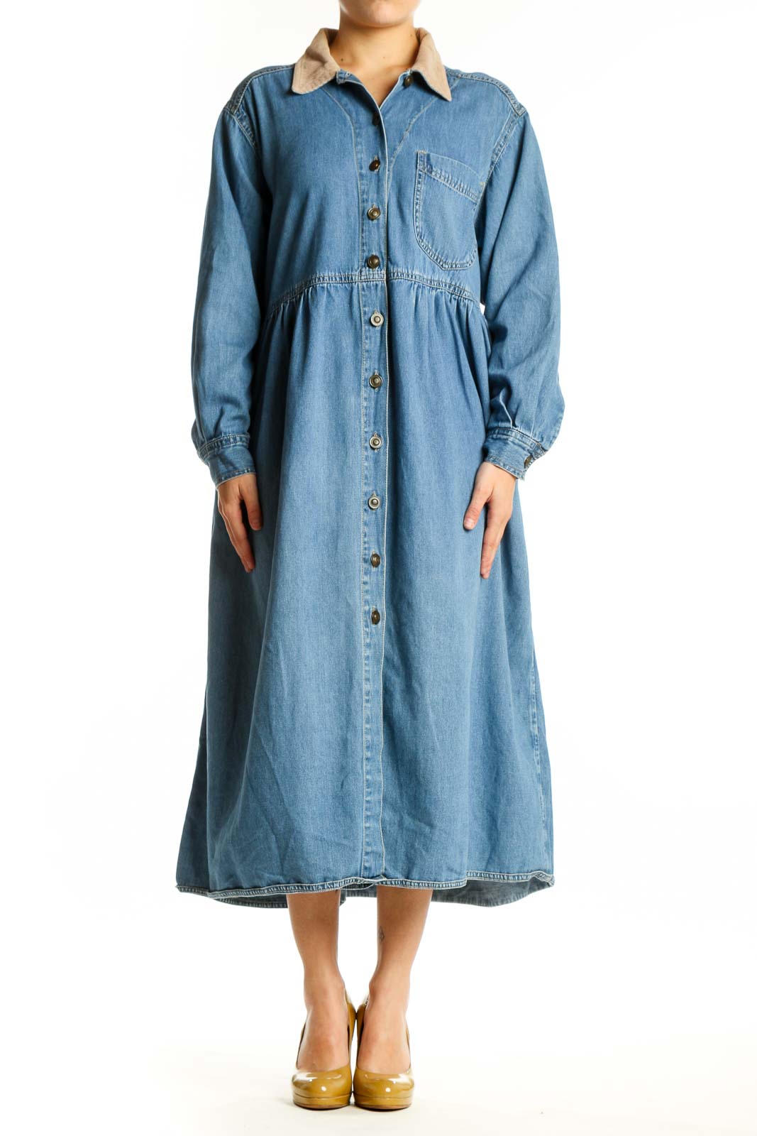 Blue Denim Button-Front Shirt Dress Front