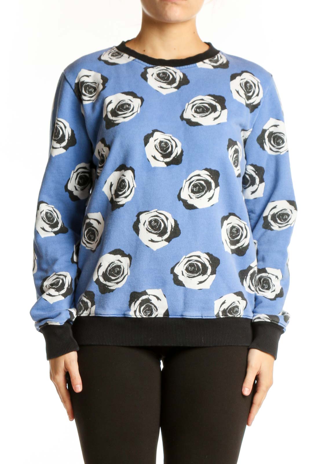 Blue Rose Print Cotton Sweatshirt Front