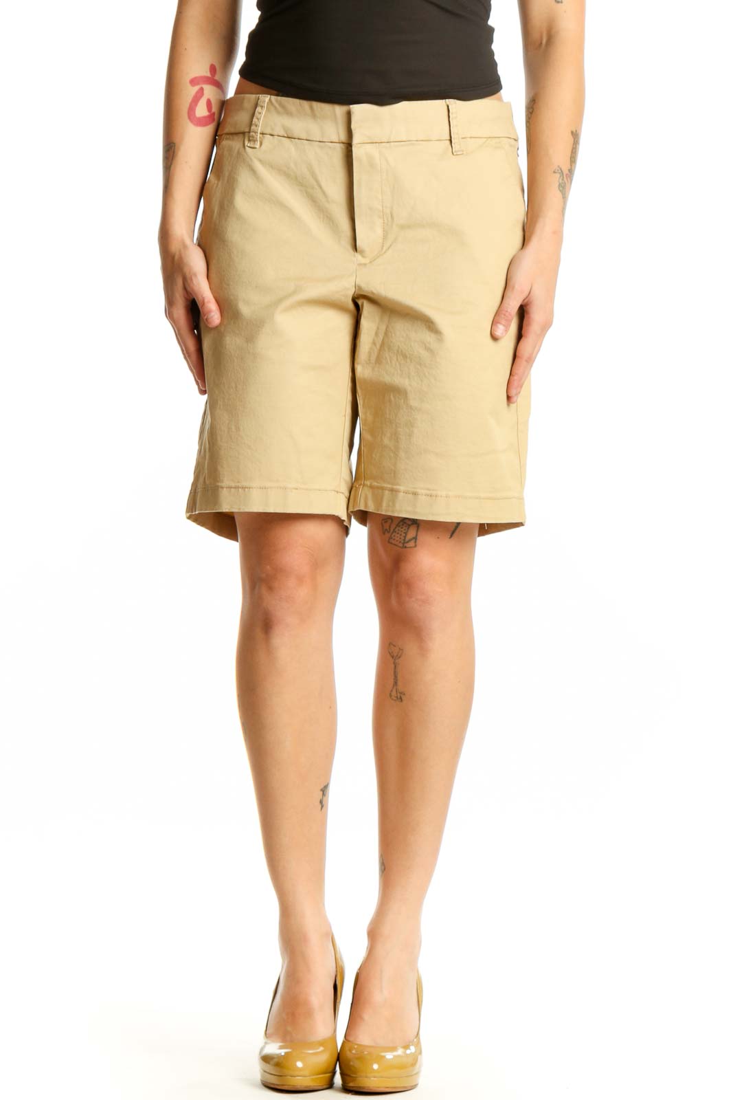 Beige Cotton Bermuda Shorts Front