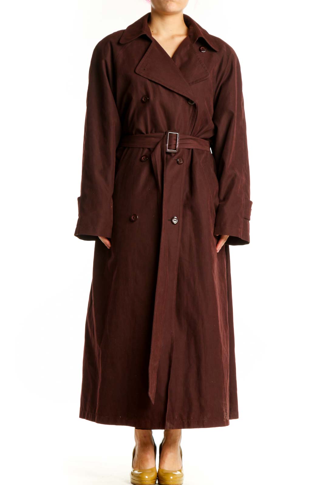 Burgundy Double-Breasted Trench Coat Front