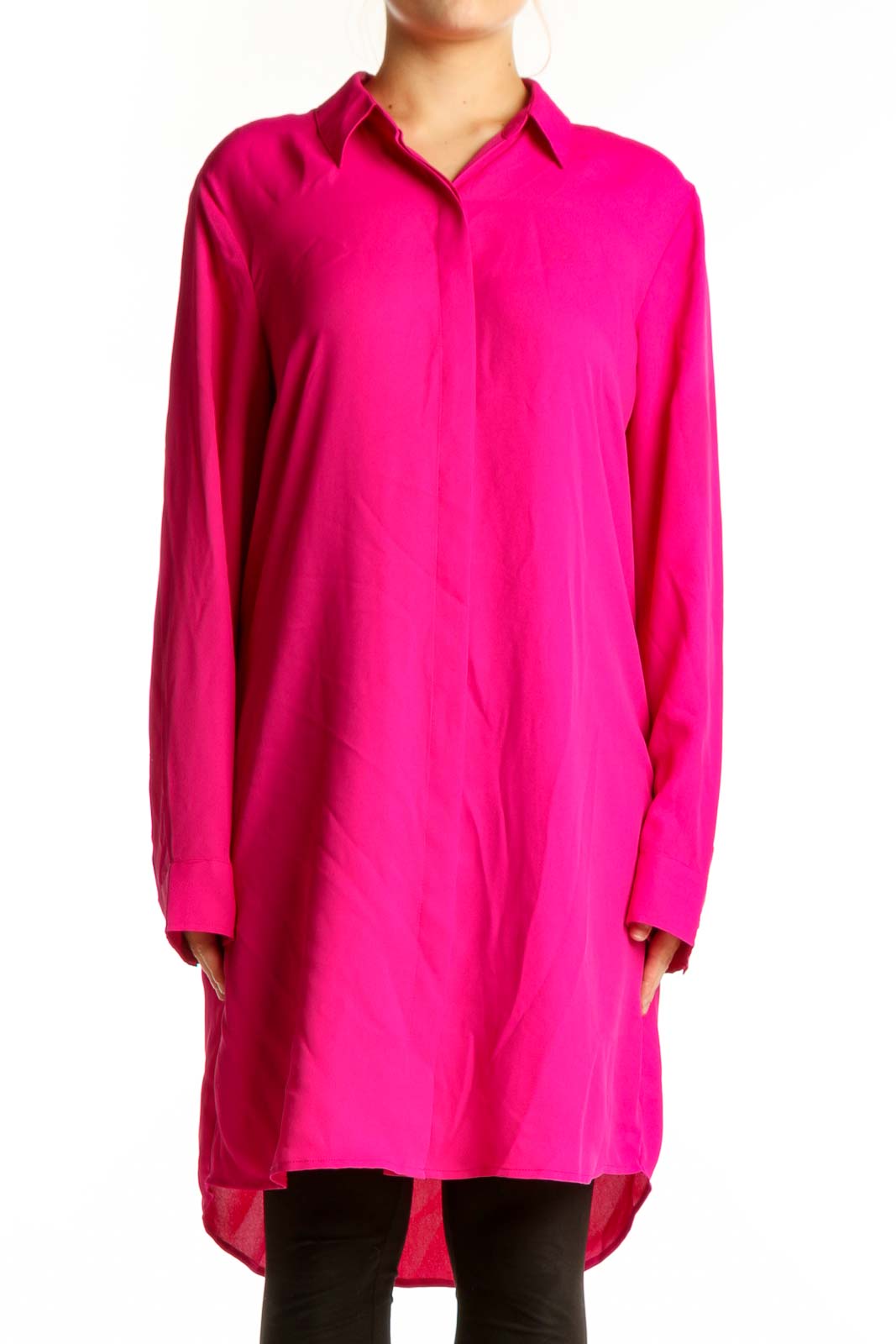 Pink Button-Front Shirt Dress Front