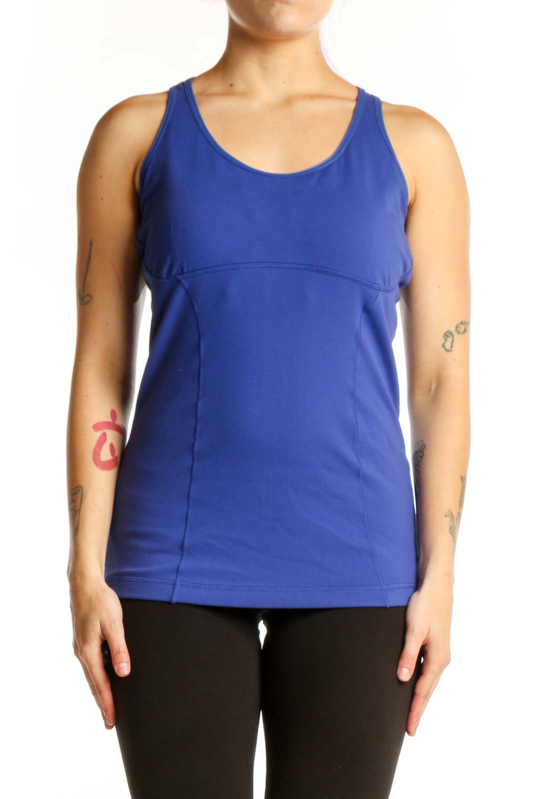 Blue Lycra Racerback Athletic Tank Top Front