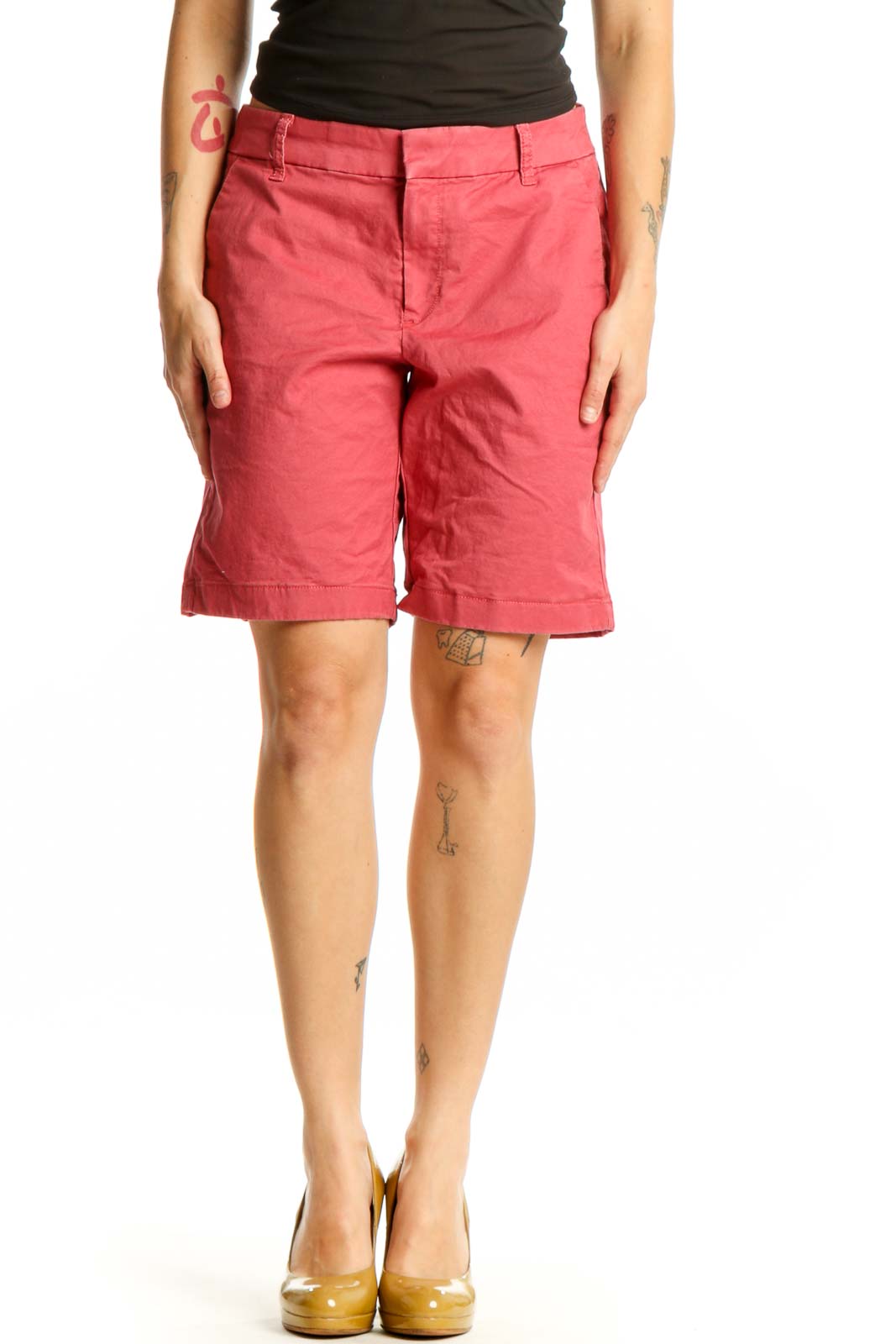 Red Cotton Bermuda Shorts Front