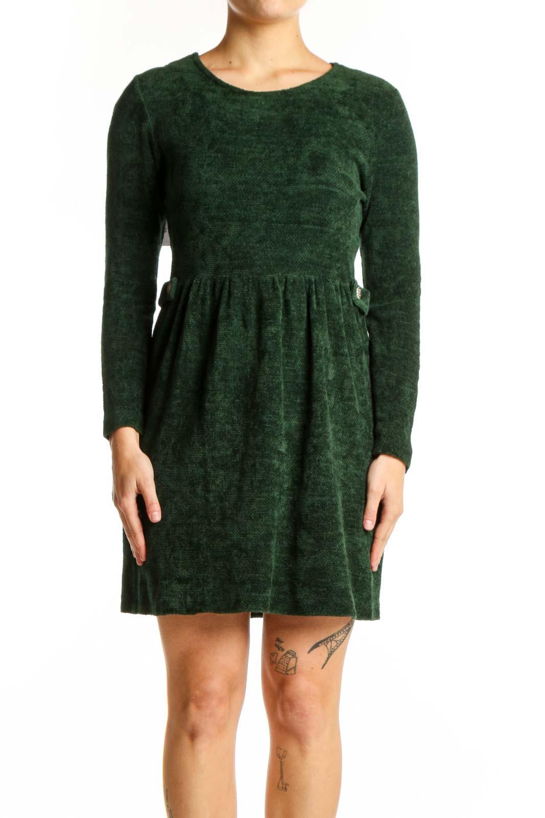 Green Knit Long Sleeve Dress Front