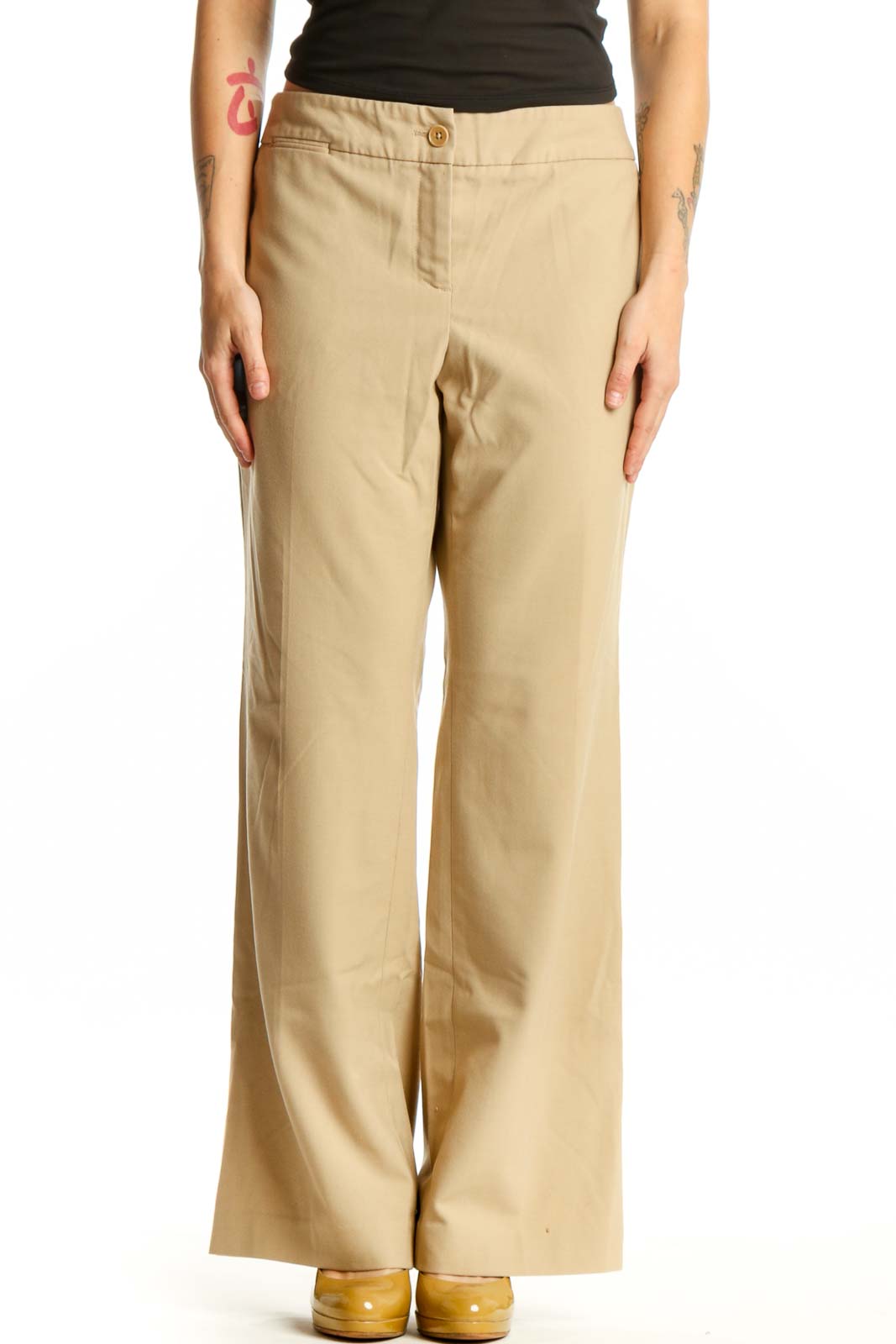 Beige Wide-Leg Casual Pants Front