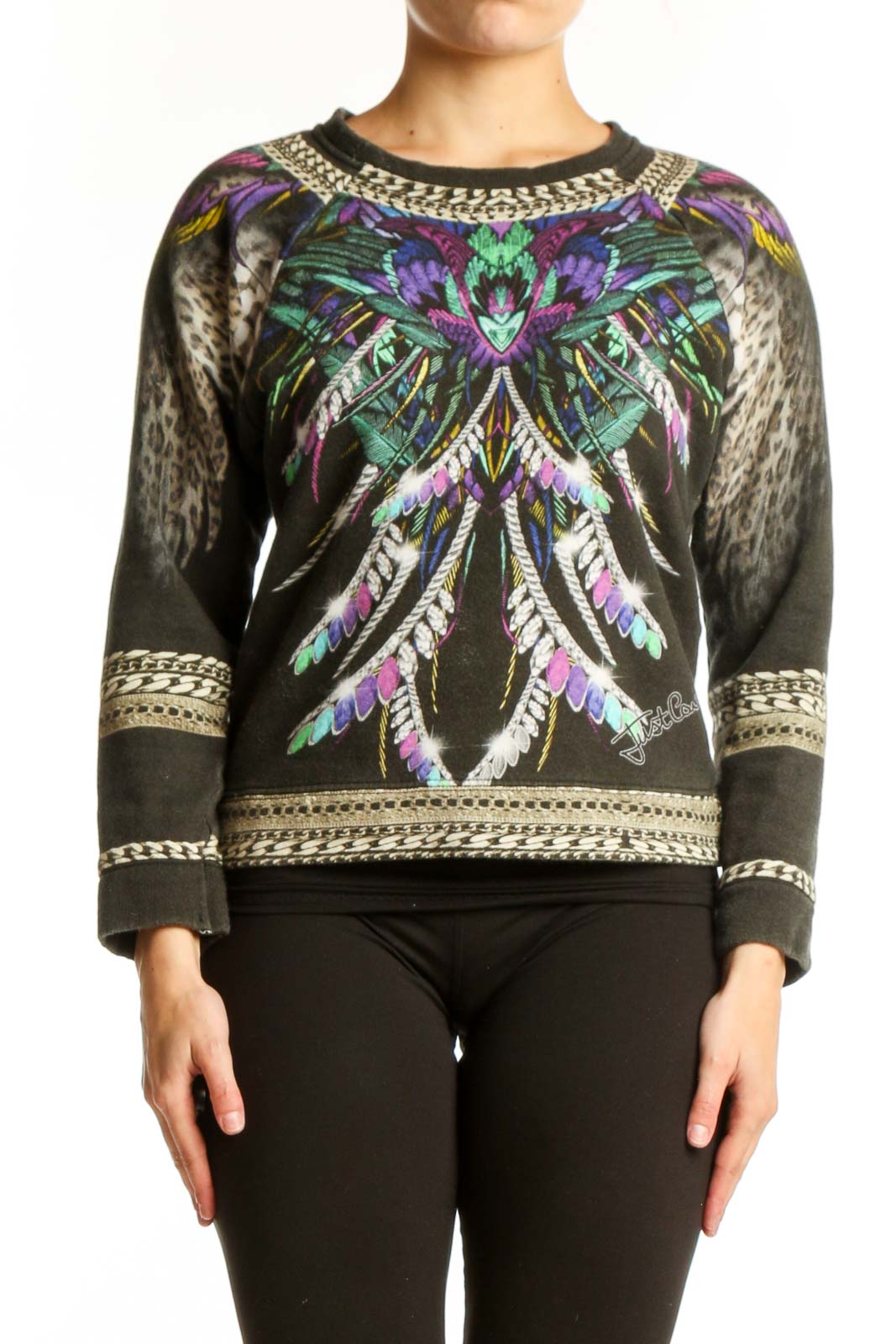 Black Wool Jacquard Embroidered Knit Sweater Front