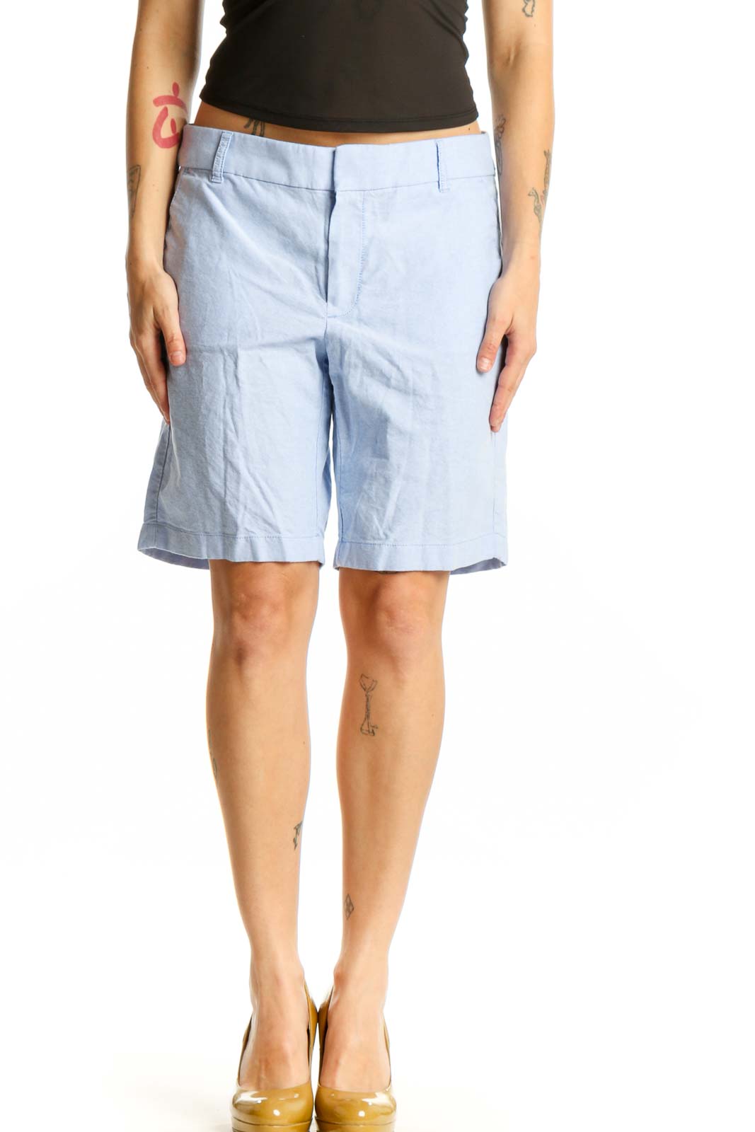 Light Blue Cotton Bermuda Shorts Front