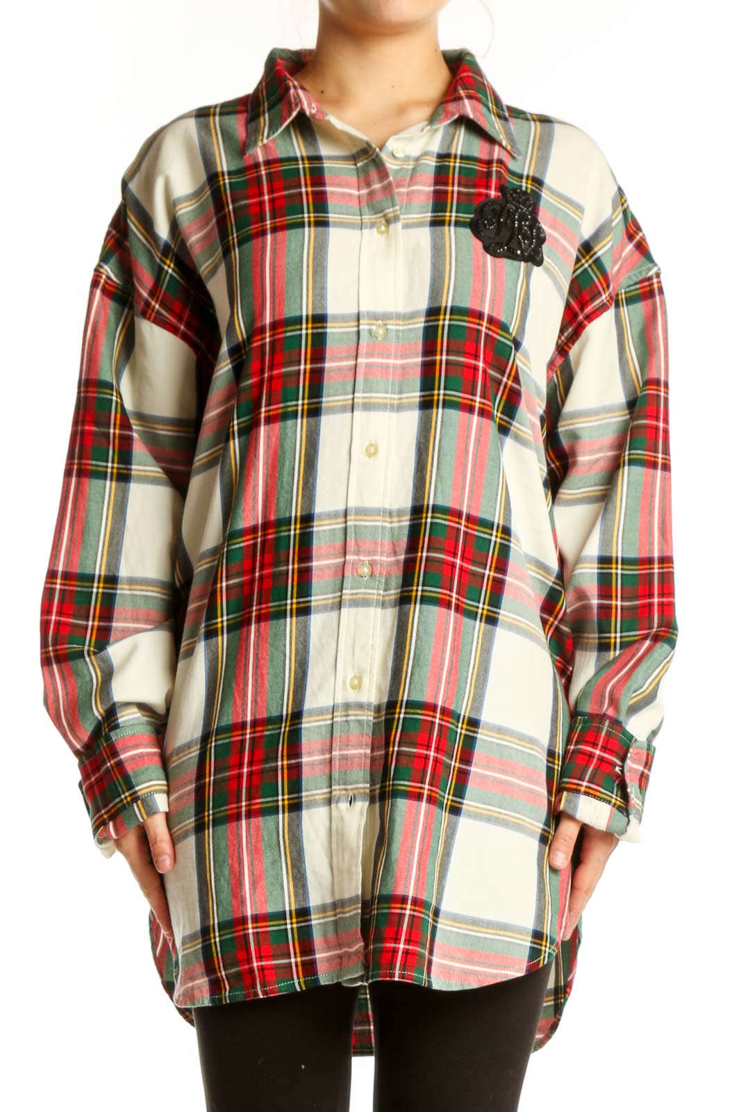 Red Plaid Cotton Button-Up Shirt Front