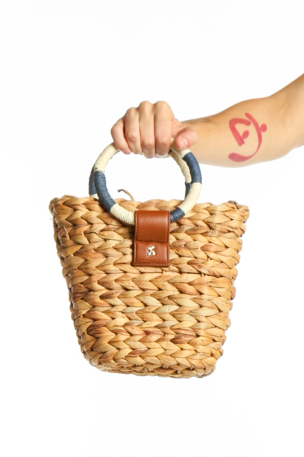 Tan Woven Straw Crossbody Basket Bag Front