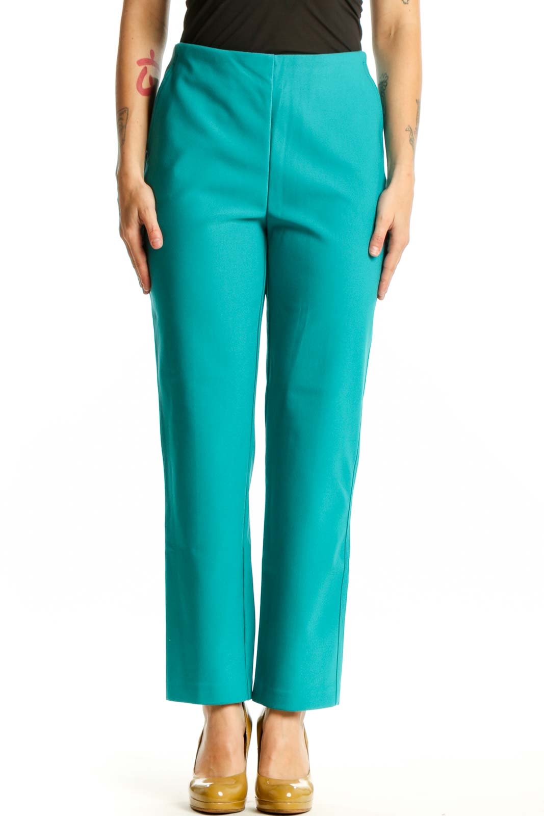 Teal Cropped Dress Pants by Rachel Zoe Front