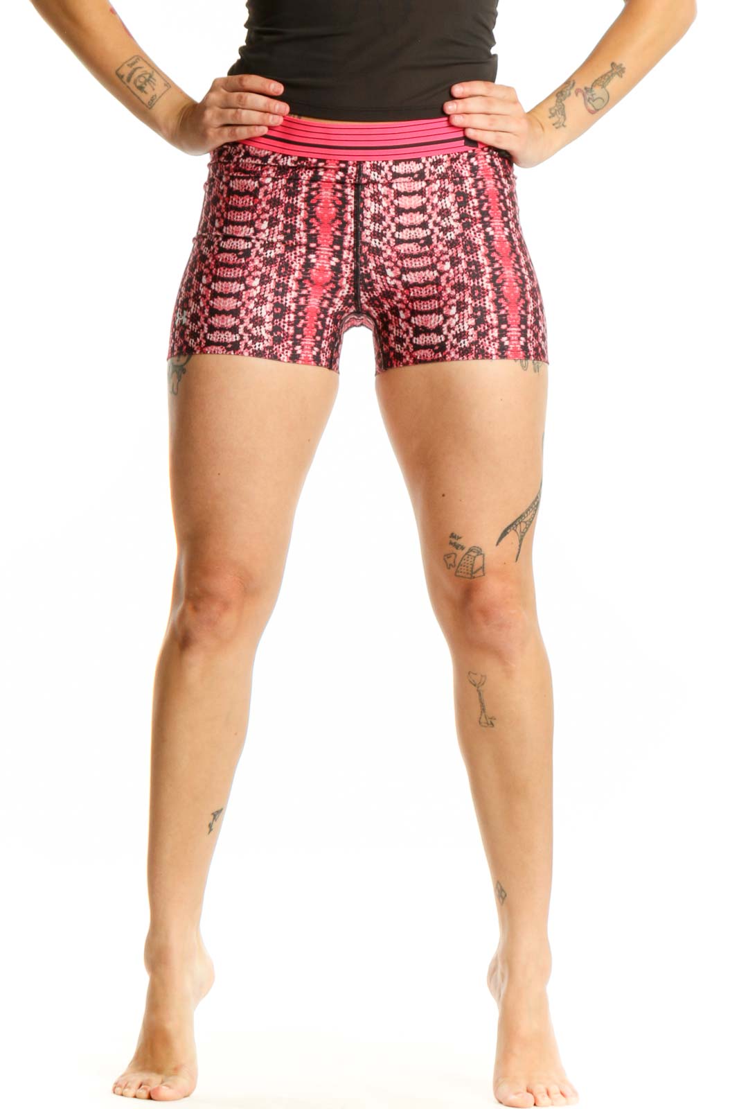 Pink Geometric Print Athletic Shorts Front
