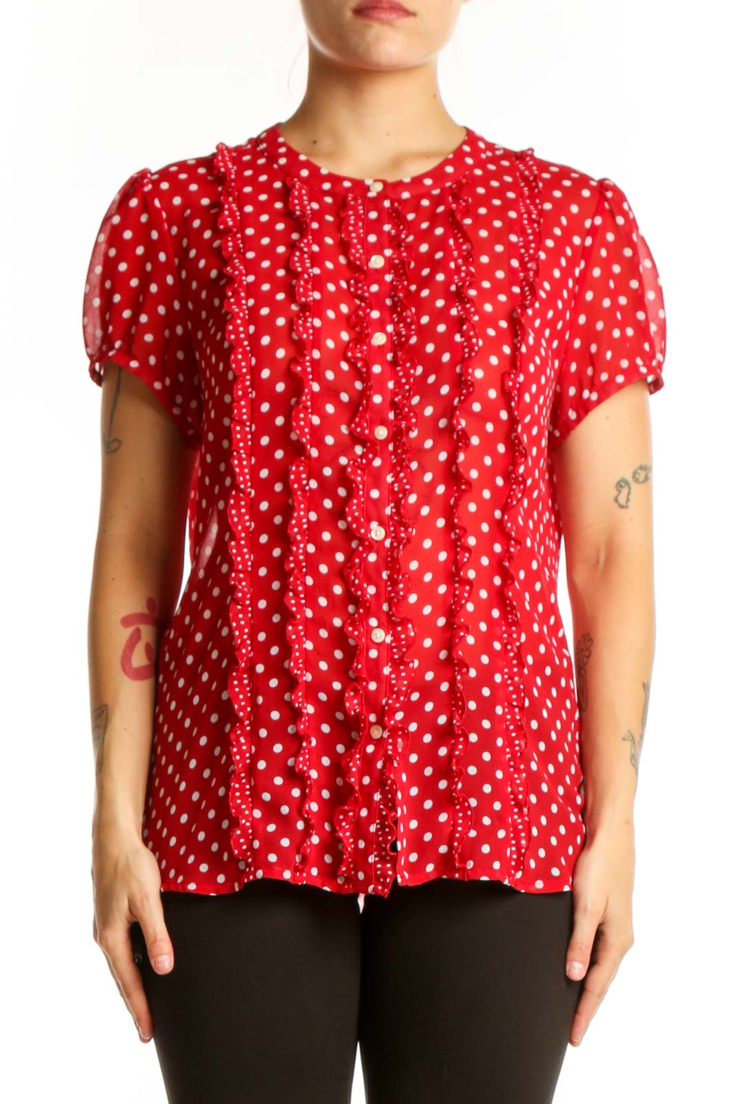 Red Polka Dot Short Sleeve Top Front
