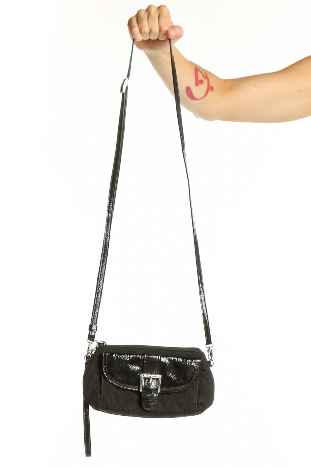 Black Leather Crossbody Bag with Adjustable Strap Front