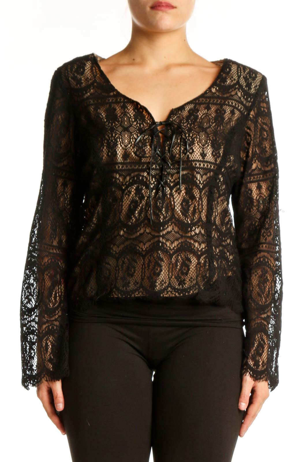 Black Lace Long Sleeve Top Front
