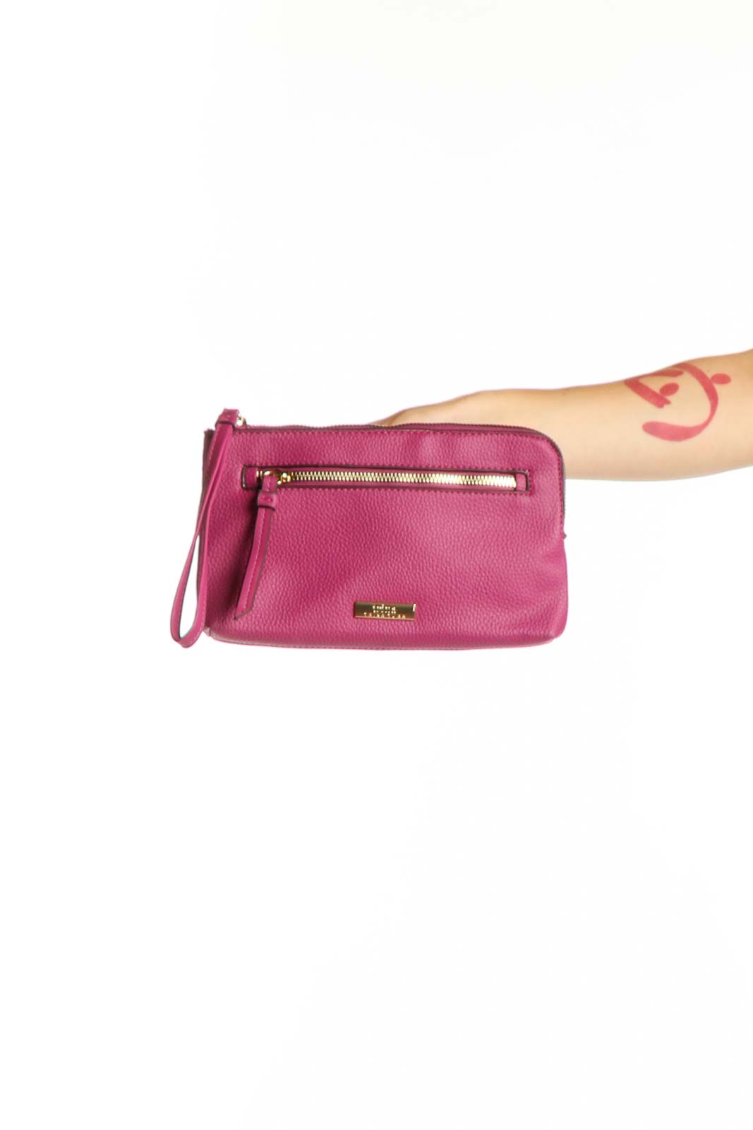 Pink PVC Wristlet Clutch with Zipper Front