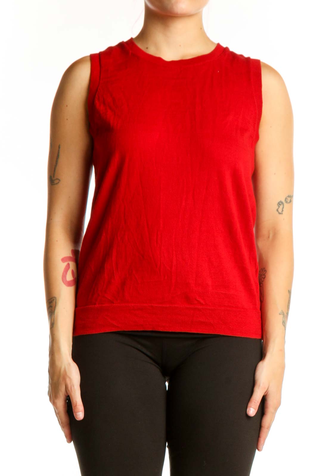 Red Cotton Sleeveless Tank Top Front