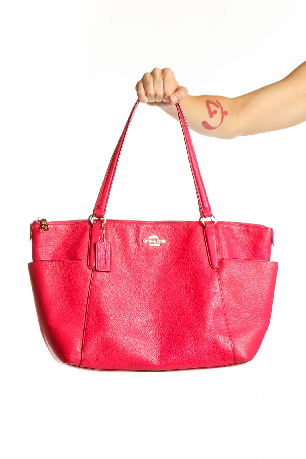 Pink Coach Leather Shoulder Tote Bag Front