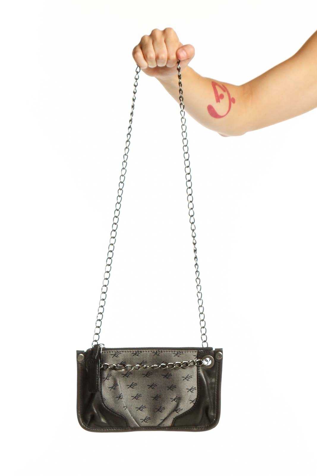 Black Chain Shoulder Bag with Quilted Detail Front