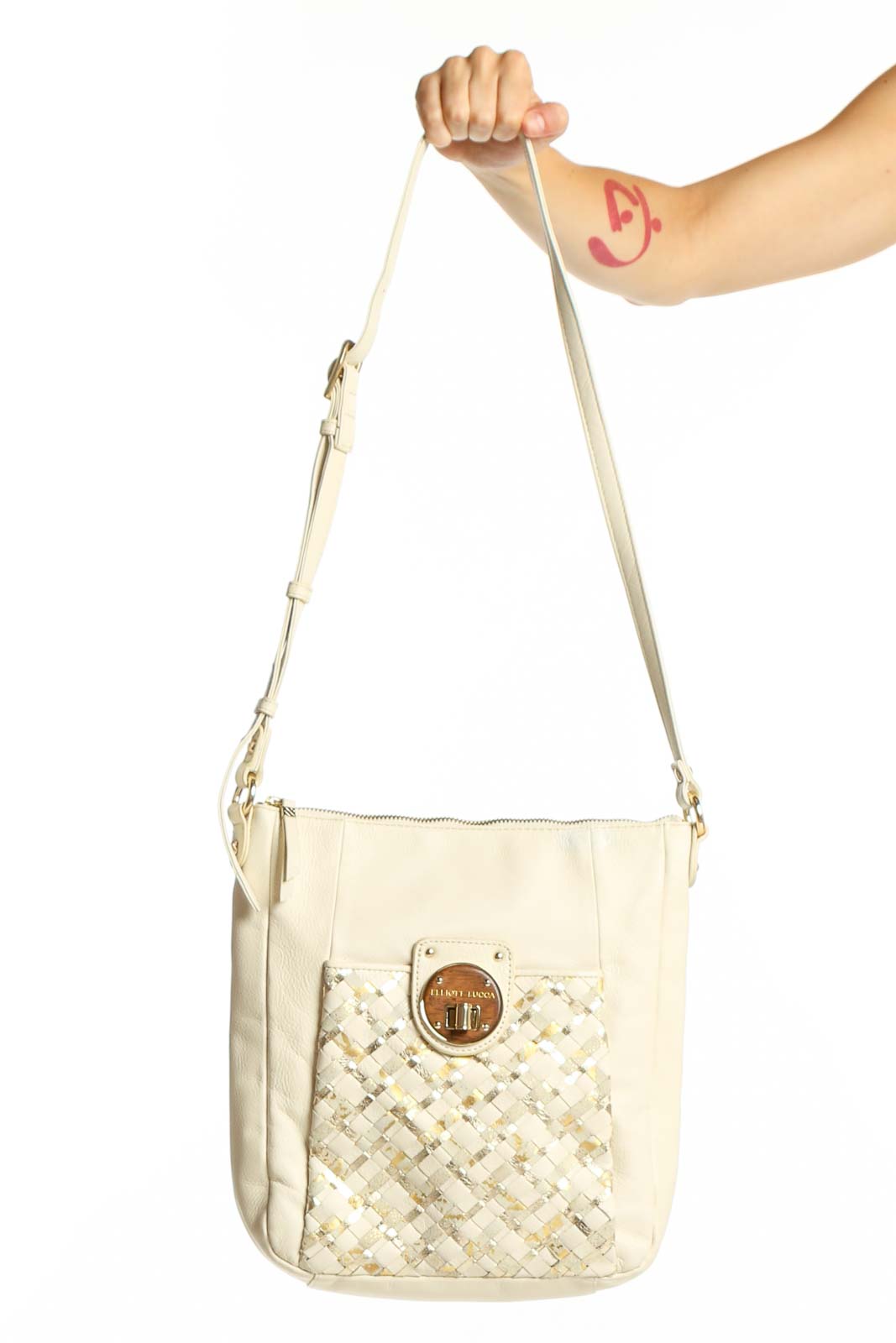Cream Quilted Leather Crossbody Bag Front