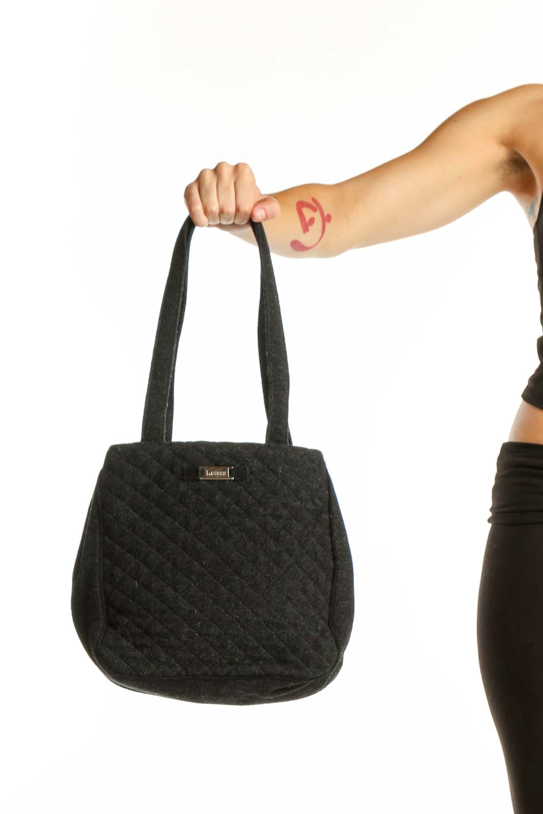 Black Quilted Wool Shoulder Bag Front