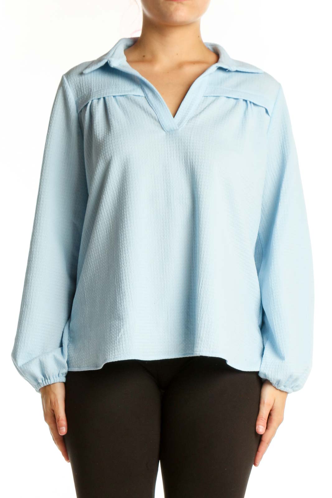 Light Blue Collared Pullover Top Front