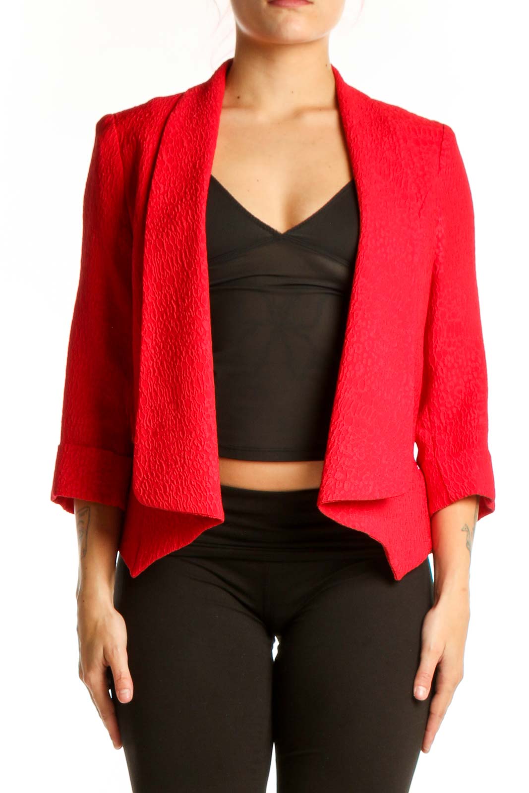 Red Textured Blazer Jacket XS Front