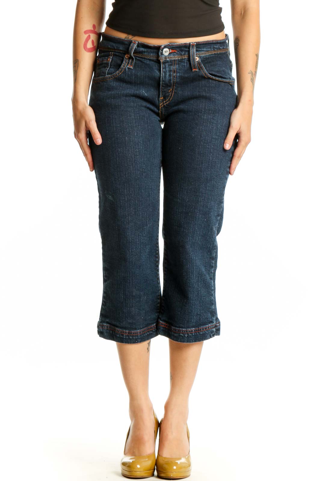Dark Blue Denim Cropped Jeans Front