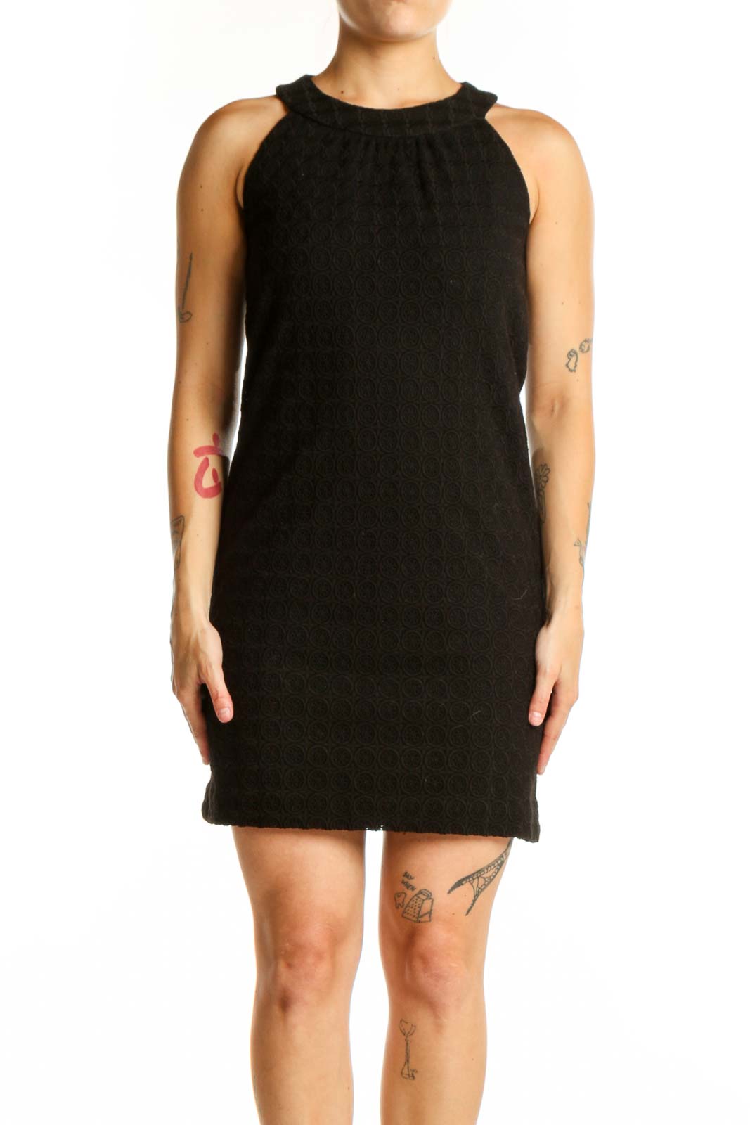 Black Sleeveless Halter Neck Dress Front