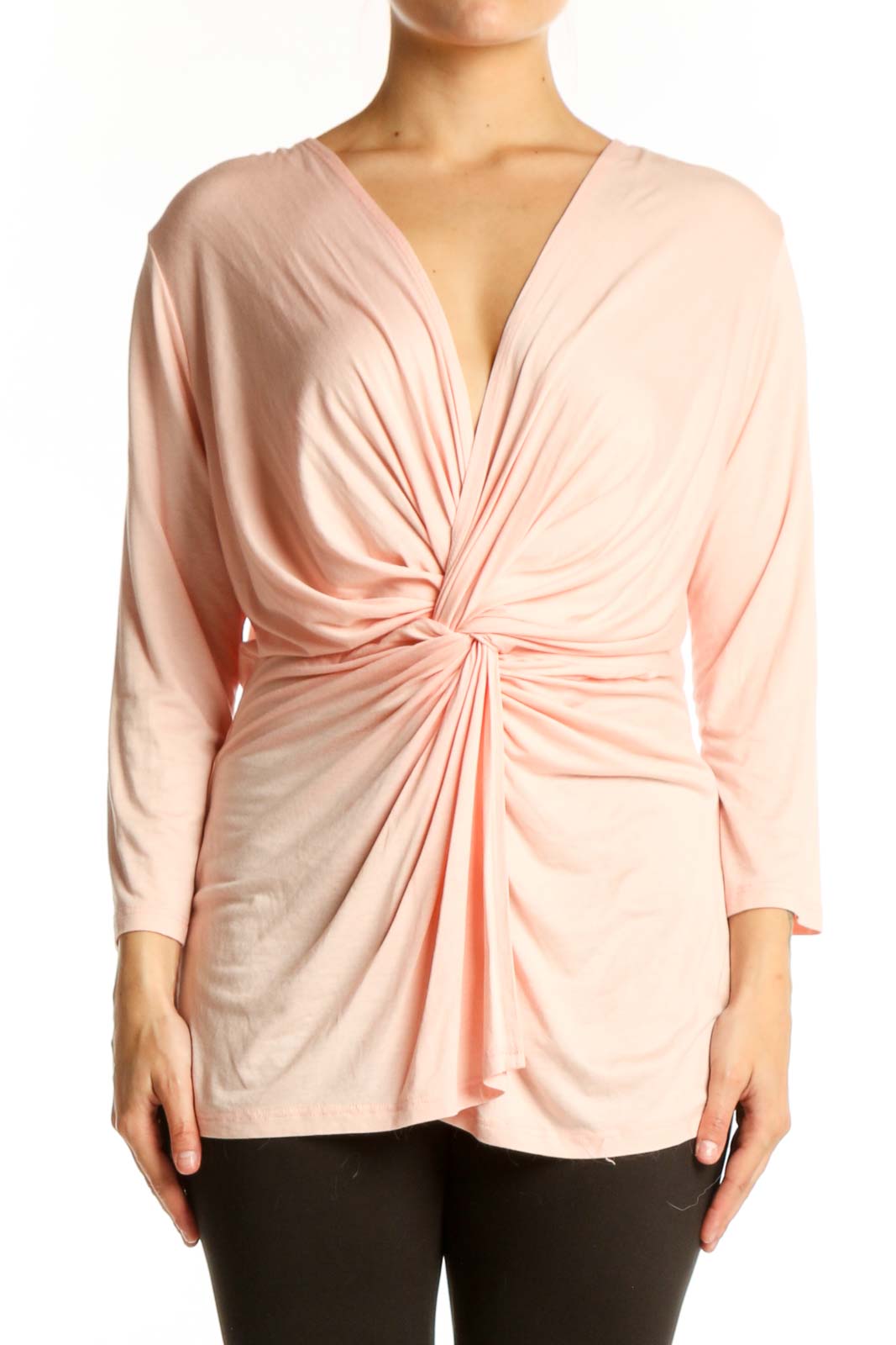 Pink Twisted Front 3/4 Sleeve Top Front