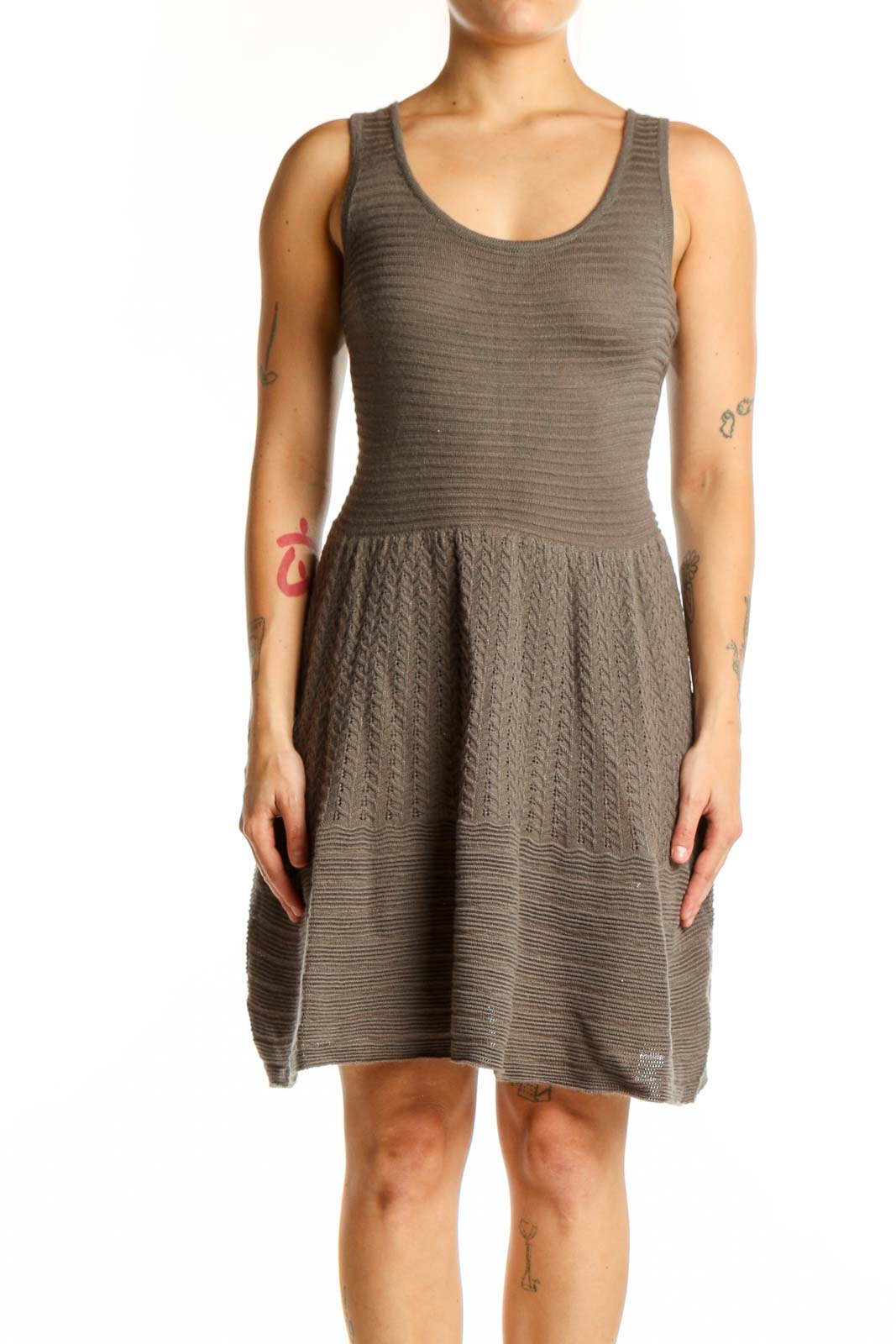 Gray Ribbed Knit Tank Dress Front
