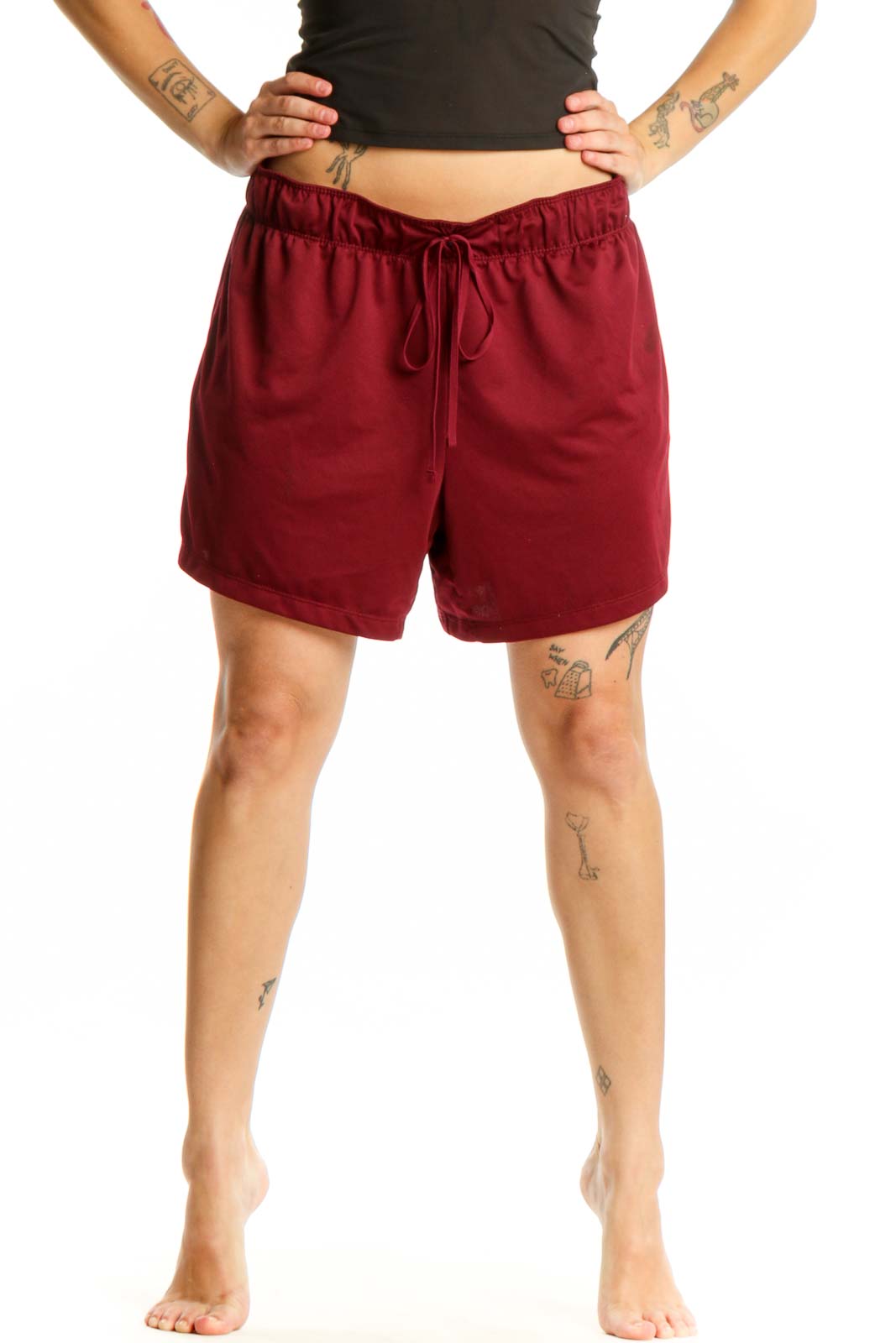 Burgundy Polyester Athletic Shorts XL Front