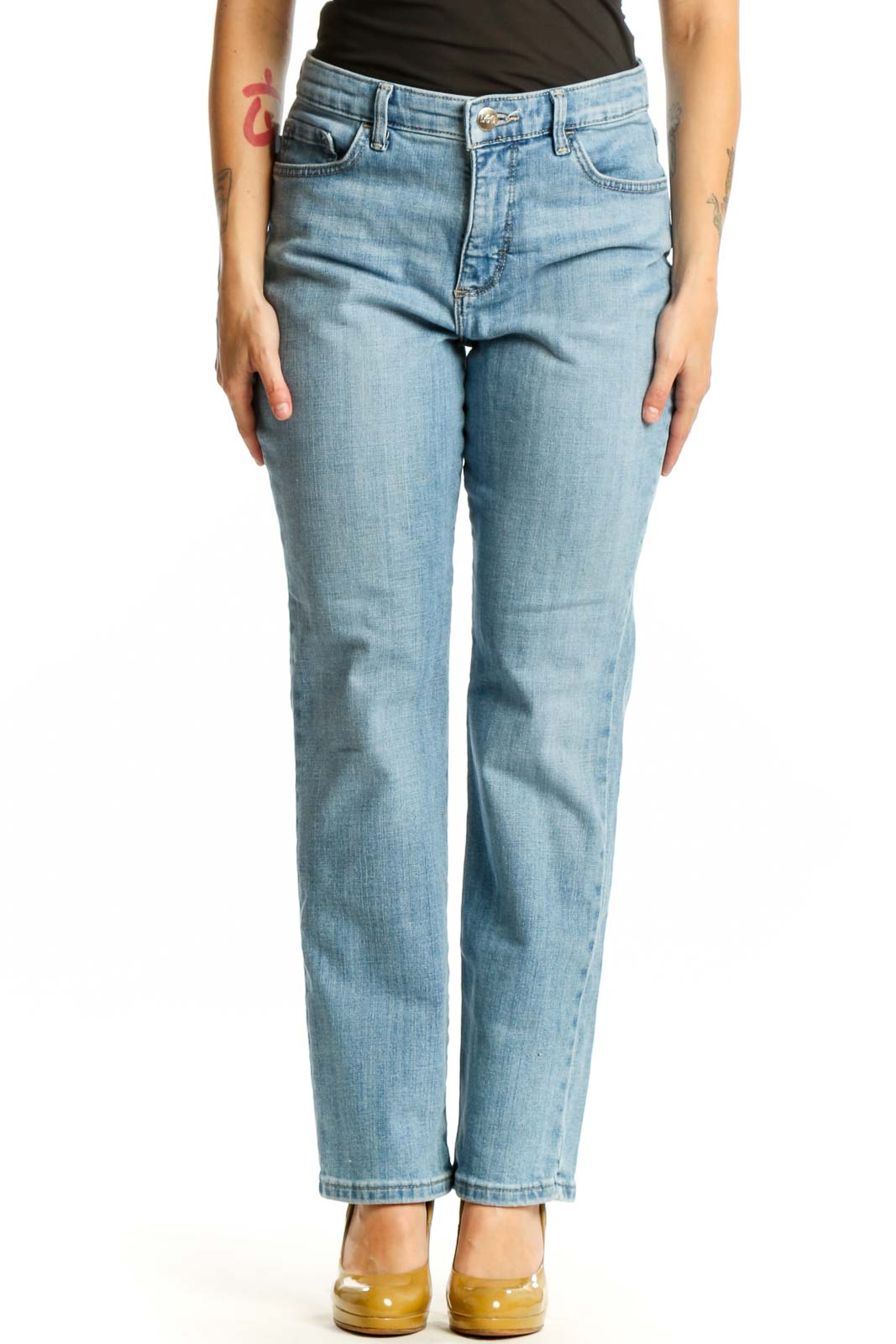 Light Blue Classic Straight Leg Denim Jeans Front