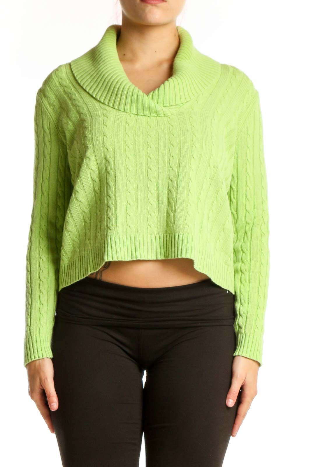 Lime Green Cashmere Silk Cowl Neck Sweater Front