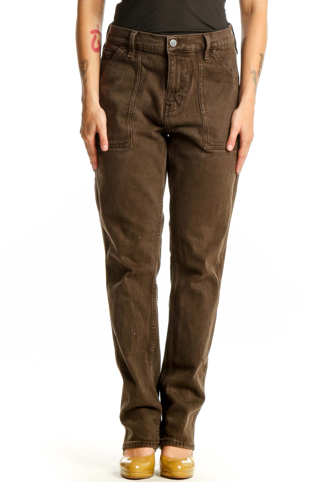 Brown Denim Straight Leg Jeans Front