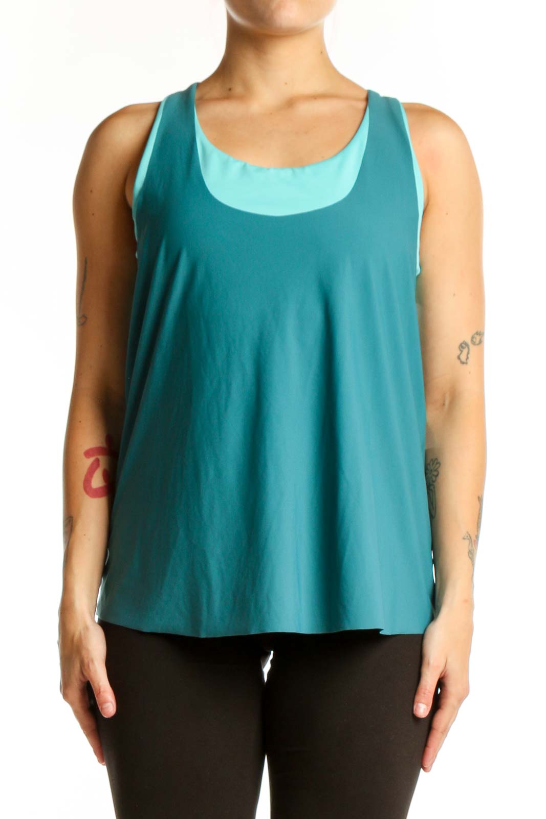 Teal Colorblock Racerback Athletic Tank Top Front
