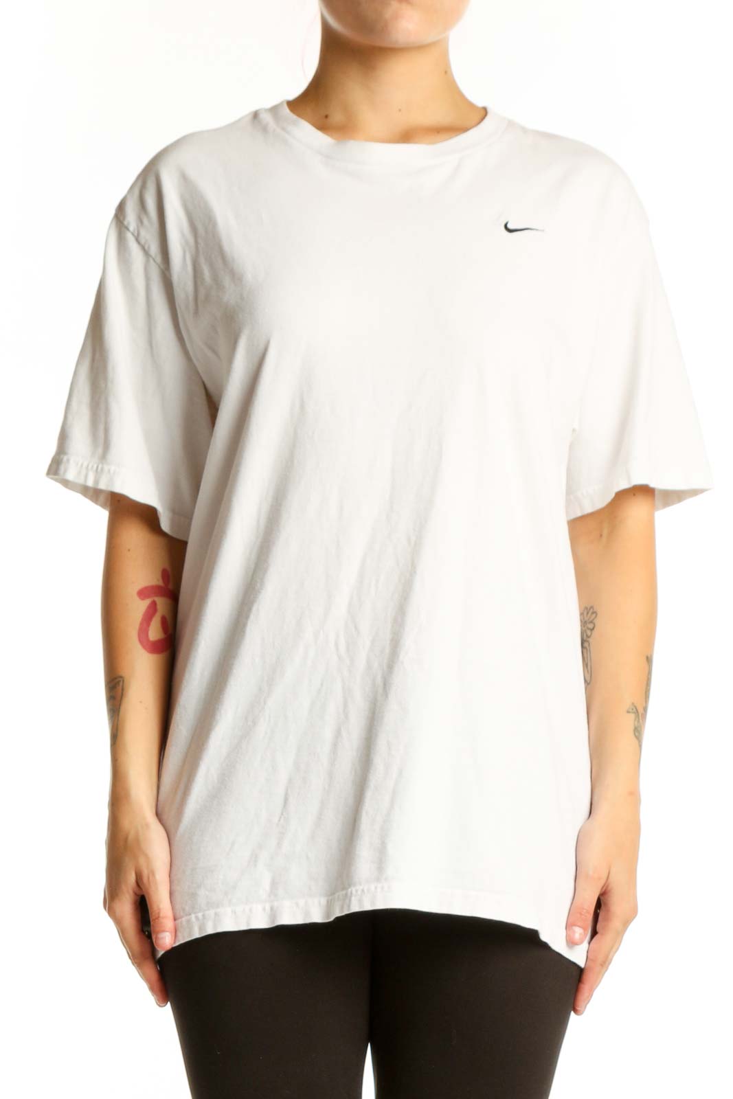 White Cotton Crew Neck T-Shirt Front