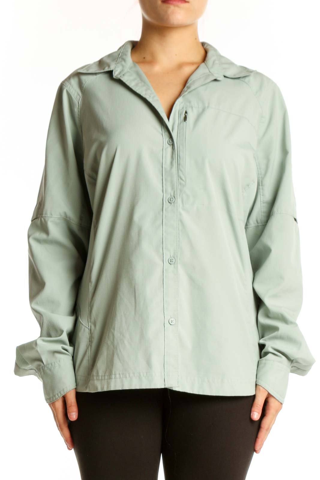 Sage Green Button-Up Activewear Shirt Front