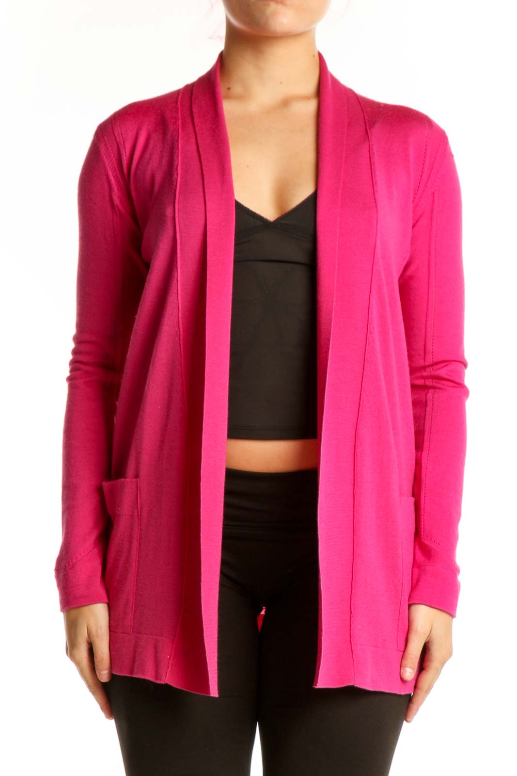 Pink Silk Wool Knit Cardigan Front